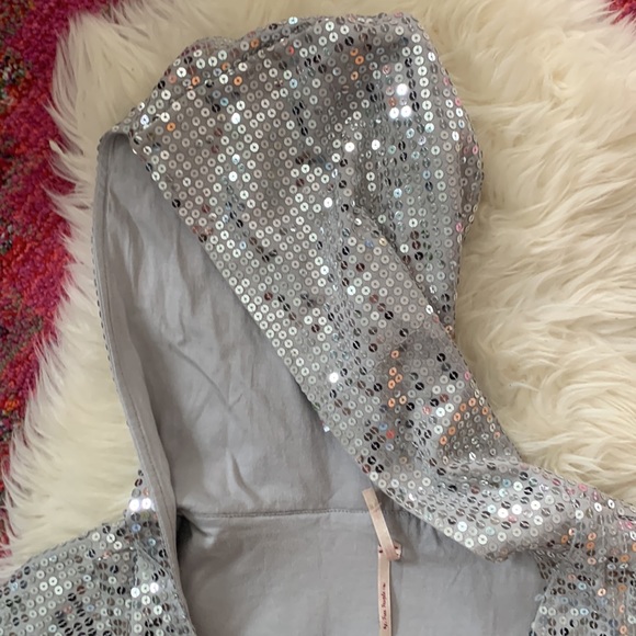 Free People Silver Sequin Cropped Hooded Shrug - Picture 13 of 13